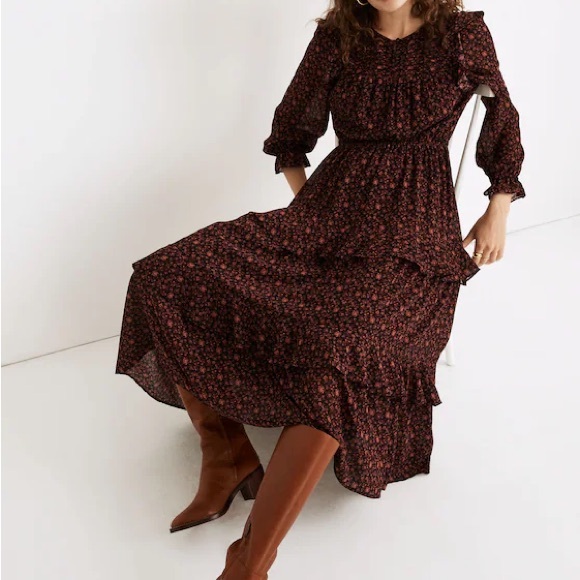 Madewell Dresses & Skirts - Madewell Georgette Tiered Maxi Dress Ruffle Cottagecore Fairy Boho Medium NWOT